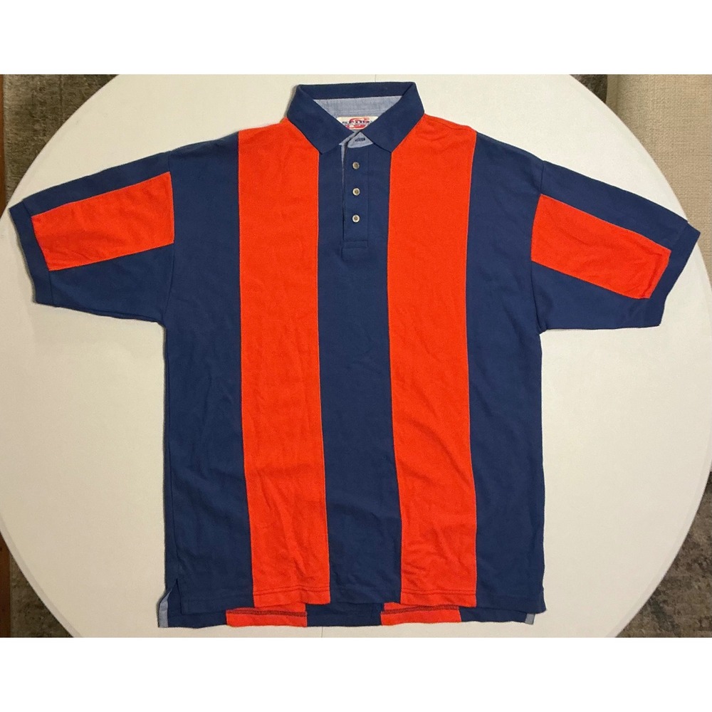 VTG Y2K Color Block Sports Rugged Polo Shirt Mens XL Orange Blue Stripe Preppy